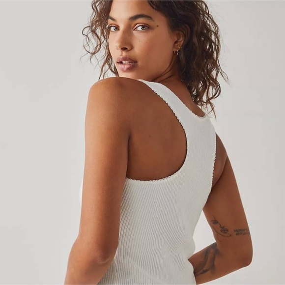 Free People Most Wanted Tank S White Ribbed Button Front 90s Cottage Minimalist - Picture 2 of 10